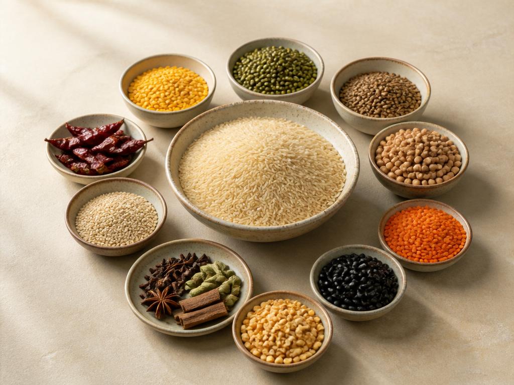 Assorted Indian grains, pulses and spices sourced for export in open sacks