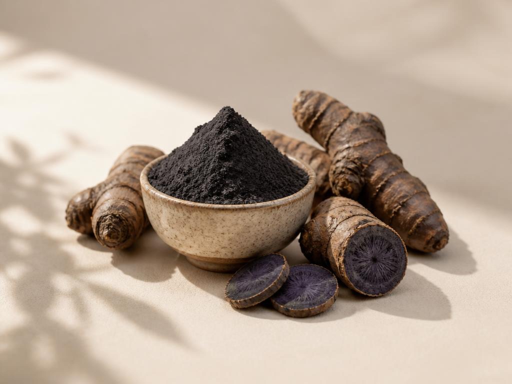 Rare black turmeric rhizomes (Curcuma caesia) with dark powder for global nutraceutical buyers